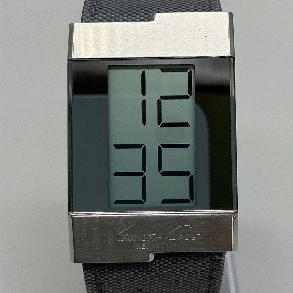 Kenneth Cole New York KC1470 Mens Watch 29mm Silver Tone Digital New Battery